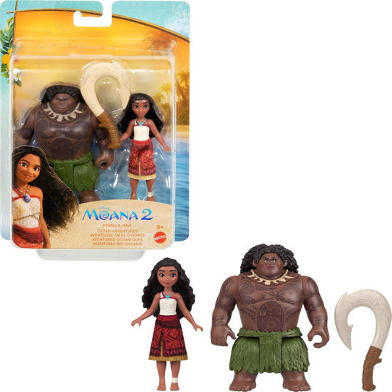 Picture of Mattel Disney Moana 2 Toys, Moana & Maui Ocean Adventures 2-Pack with 2 Small Dolls & Hook Accessory, Inspired by The Movie