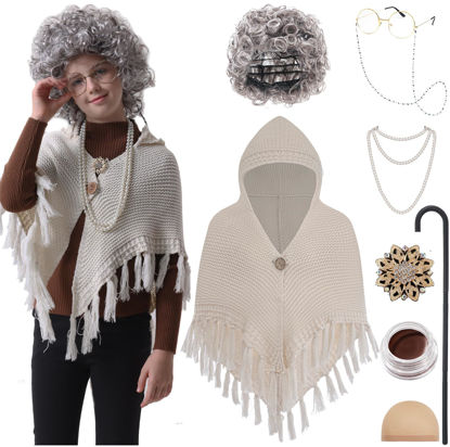 Picture of EBYTOP Old Lady Costume for Kids 100 Days of School Costume for Girls 100th Day Grandma Dress Up,Set1