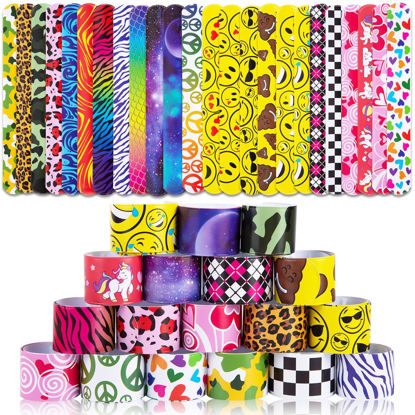 Picture of LovesTown Slap Bracelets for Kids, 48 PCS Snap Bracelets Emotions Camouflage Leopard Print Galaxy for Kids Birthday Party Favors Classroom Prizes Holiday Gifts