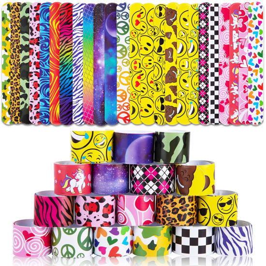 Picture of LovesTown Slap Bracelets for Kids, 48 PCS Snap Bracelets Emotions Camouflage Leopard Print Galaxy for Kids Birthday Party Favors Classroom Prizes Holiday Gifts