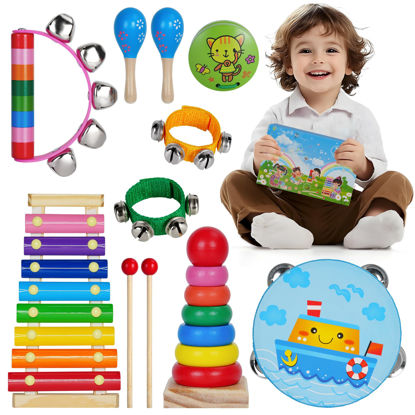 Picture of Kids Musical Instruments for Toddlers,Baby Musical Toys for Toddlers,Christmas Kids Gifts,First Birthday Gifts for Boys Girls,Kids Xylophone,Maracas for Baby,Wooden Instruments Toddler Toys with Bag