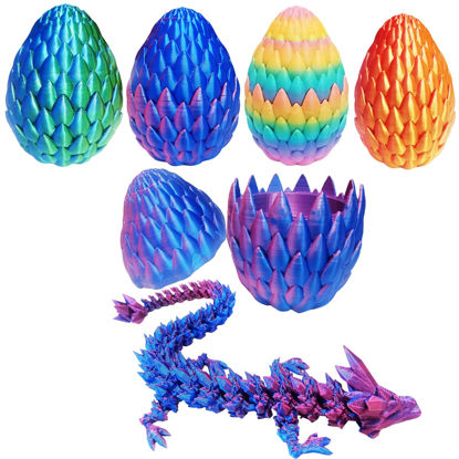 Picture of Qxbuhe 12inch 3D Printed Dragon Egg,Mystery Crystal Dragon Fidget Toys,Articulated Dragon,Home Desk Decor Easter Surprise Dinosaur Eggs,Adults Fidget Toys for Autism/ADHD (Laser Purple)