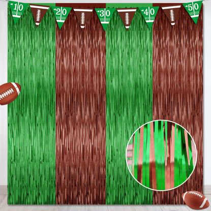 Picture of 2 Pack Football Party Decorations, 3.28 FT x 7.05 FT Football Tinsel Backdrop, Brown Green Foil Fringe Curtains Metallic Party Streamer, Football Party Supplies Game Day Decorations 2025
