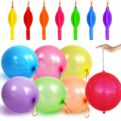 Picture of LEEZZIZZ 30Pcs Punch Balloons, Thickened Neon Punching Balloon Heavy Duty with Rubber Band Handle Birthday Party Favors for Kids Weddings Goodie Bag Supply