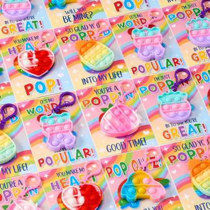 Picture of JOYIN 30 Packs Valentine’s Day 6-Design Gift Cards with Pop Bubble Keychains, Mini Colored Pop, Multi-Shape Stress Relief Fidget Toys for Kids Valentine's Party Favors and Classroom Gift Exchange