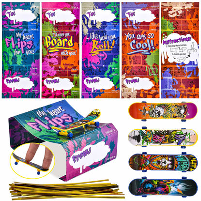 Picture of JOYIN 28 Pcs Valentines Day Finger Skateboards with Cards for Kids, Valentine Party Favor, Greeting Cards, Classroom Exchange Prizes, Holiday Reward Gifts, Finger Skateboard Toys