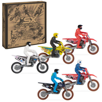 Picture of Supercross, Authentic 5-Pack of 1:24 Scale Die-Cast Motorcycles with Rider Figure, Toy Moto Bike for Kids and Collectors Ages 3 and up