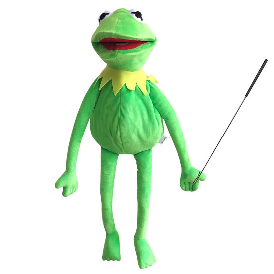 Picture of Lacroky Kermit Frog Puppet with Puppets Control Rod & 50 Pcs Kermit The Frog Puppet Stickers, Hand Kermit Puppet Soft Stuffed Plush Toy for Boys & Girls - 24 Inches