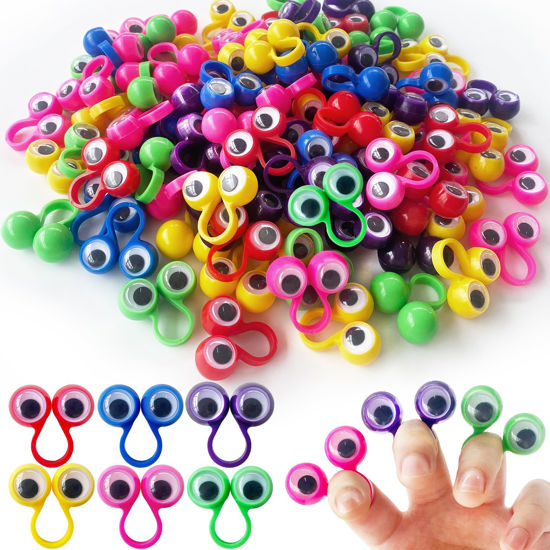 Picture of Woozettn 100PCS Eye Finger Puppets,Wiggly Eyeball Finger Puppet Eye On Rings,Eyes Monster Finger Googly Eye Rings for Kids Party Favors,Classroom Rewards,Christmas,Birthday Gift,6 Colors