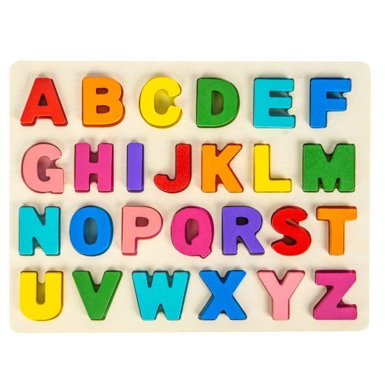 Picture of Alphabet Puzzle Wooden Puzzles for Toddlers 3 4 5 Year Old, ABC Puzzle Shape Alphabet Learning Puzzles Toys with Puzzle Board & Letter Blocks, Preschool Educational for Girls Boys