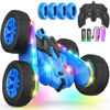 Picture of Terucle Remote Control Car, Rc Cars Stunt RC Car Toys New Upgraded Strip Lights and Headlights Car Toys Double-Sided 360° Rotating 4WD Rc Drift Truck for Boys Girls Birthday Gift (Blue)