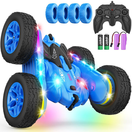 Picture of Terucle Remote Control Car, Rc Cars Stunt RC Car Toys New Upgraded Strip Lights and Headlights Car Toys Double-Sided 360° Rotating 4WD Rc Drift Truck for Boys Girls Birthday Gift (Blue)
