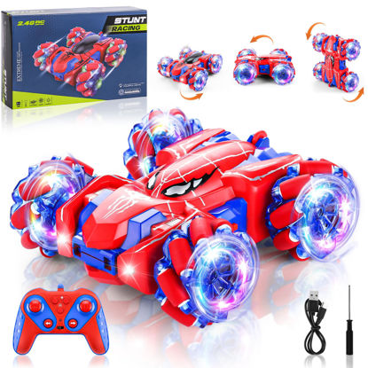 Picture of Punieayi Spider Remote Control Car, 2.4Ghz RC Cars with Headlight Double Sided Off-Road 360° Rotating RC Drift Car Toys, Rechargeable 4WD RC Stunt Car Indoor Outdoor Spider Toys for Boys 4-6 5-7 8-13