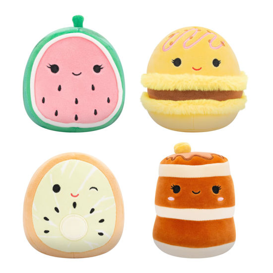 Picture of Squishmallows Original 5-Inch Food 4-Pack - Kachina Kiwi, Rayen Pancakes, Visconti Lemon Macaron, Wanda Watermelon - Official Jazwares Plush (Little)