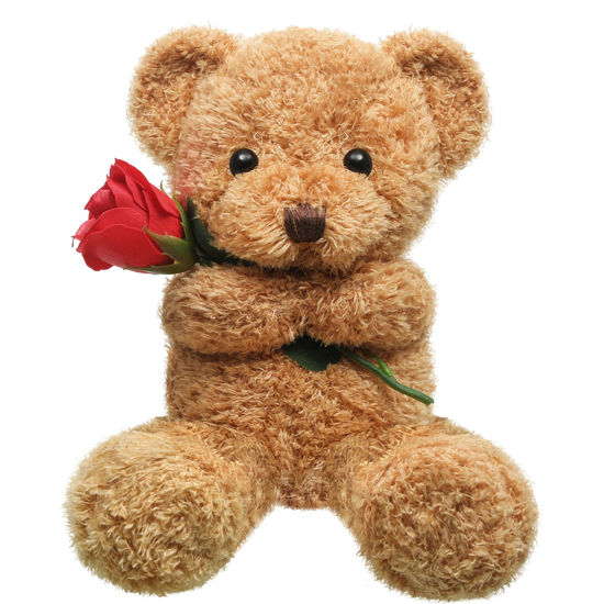 Picture of Civaner Valentine Plush Stuffed Animal Bear Gift with Rose Valentine Funny Cute Stuffed Animal Plush Gift for Girlfriend Valentine's Day, 11.8 Inches(Beige)