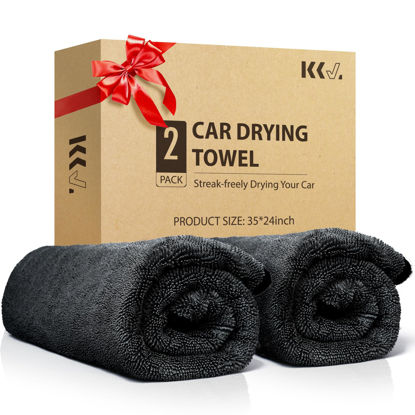 Picture of KKV 2-Pack Microfiber Towels for Cars (35"x 24") Extra Large Ultra Absorbent Car Drying Towel for Cars and Trucks, Without Streaks, Scratches, or Water Spots