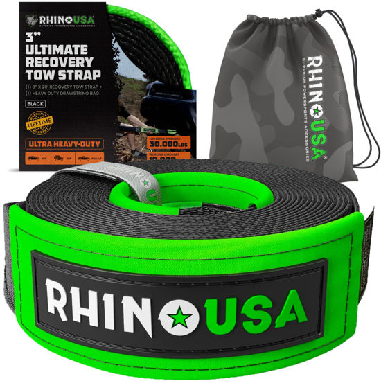 Picture of Rhino USA Recovery Tow Strap (3" x 20') - 31,518lb Break Strength - Emergency Recovery Strap Tow Rope for Truck, UTV, ATV & More - Heavy Duty Towing Strap for Offroad 4x4 Use - Compatible with Jeep