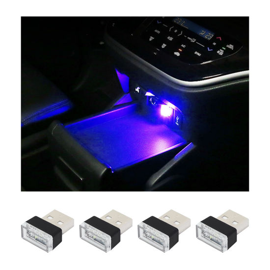 Picture of Augeny 4 PCS USB LED Car Interior Atmosphere Lamp, Plug-in USB Decor Night Light, Portable Auto Ambient Lighting Kit, Universal Vehicle Interior Accessories for Most Cars (Blue)