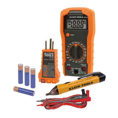 Picture of Klein Tools 69149P Electrical Test Kit with Digital Multimeter, Non-Contact Voltage Tester and Electrical Outlet Tester, Leads and Batteries