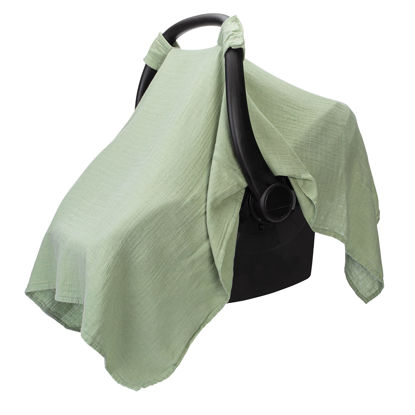 Picture of Comfy Cubs Baby Car Seat Cover - Soft, Breathable and Lightweight, 70% Rayon & 30% Muslin Cotton - Infant Car Seat Cover for Sun, Bug & Comfort Protection with Large Size Car Seat Canopy, Sage