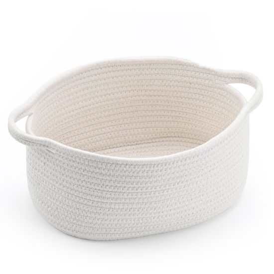 Picture of Cute Woven Storage Basket with Handle, Container for Gifts Empty, Decorative Organizer Bins Box for Pet Dog Toys Baby Essentials Snack Diaper Towel