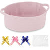 Picture of COMSE Small Woven Basket with Gift Bags and Ribbons, Gift Basket Empty, Basket for Gifts, Cotton Rope Basket for Storage, Baby Toy Basket with Handles, 12" x 8" x 5", Light pink