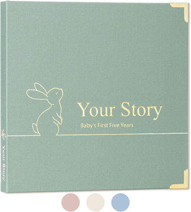 Picture of Baby Book Keepsake Boy or Girl Timeless Baby Memory Book First 5 Years for Baby Shower Gender Neutral Baby Scrapbook New Mom Gift Baby Journal from Birth to Age 5 Milestone Book Sage Green
