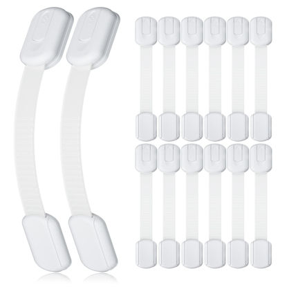 Picture of 4our Kiddies 14 Pack Baby Proof Cabinet Latches, Childproof Drawer Latches with 12 Extra 3M Adhesives, Adjustable No Drilling Child Safety Cabinet Locks Straps Baby Drawer Locks for Kids Baby Safety