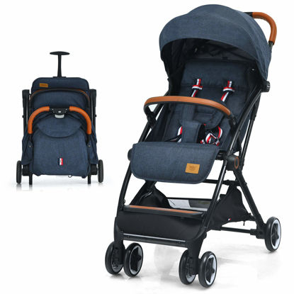 Picture of BABY JOY Lightweight Baby Stroller, Compact Toddler Travel Stroller for Airplane, Infant Stroller w/ 5-Point Harness, Adjustable Backrest/Footrest/Canopy, Storage Basket, Easy One-Hand Fold, Blue