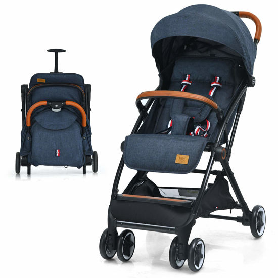 Picture of BABY JOY Lightweight Baby Stroller, Compact Toddler Travel Stroller for Airplane, Infant Stroller w/ 5-Point Harness, Adjustable Backrest/Footrest/Canopy, Storage Basket, Easy One-Hand Fold, Blue