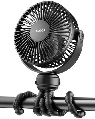 Picture of Gaiatop Mini Portable Stroller Fan, Battery Operated Small Clip on, Detachable 3 Speed Rechargeable, 360° Rotate Flexible Tripod Better Cooling for Car Seat Crib Treadmill Travel Black