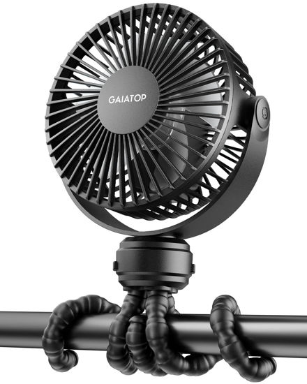 Picture of Gaiatop Mini Portable Stroller Fan, Battery Operated Small Clip on, Detachable 3 Speed Rechargeable, 360° Rotate Flexible Tripod Better Cooling for Car Seat Crib Treadmill Travel Black