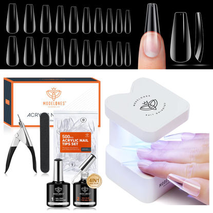 Picture of modelones Gel x Nail Kit, Nail Tips and Glue Gel Kit with Nail Glue Gel, 500Pcs Long Coffin Nail 10Sizes, Nail Dehydrator, Ultra-Portable LED Nail Lamp, Gel Nail Extension Kit Salon Gifts for Women