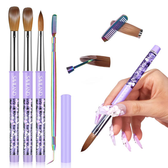 Picture of SAVILAND Kolinsky Acrylic Nail Brush Set: Size 6,10,14 Professional Nail Brushes Cleaner Manicure Tool for Acrylic Application Acrylic Powder Nail Extension 3D Nail Carving for Nail Art DIY