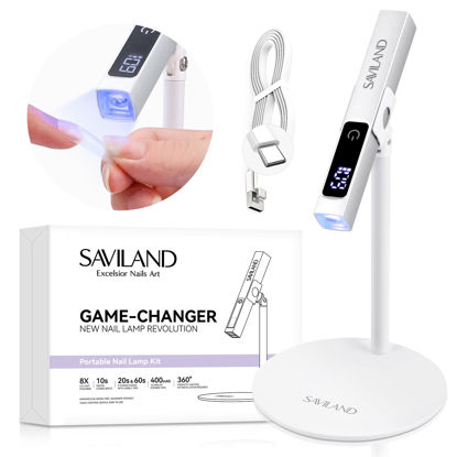 Picture of SAVILAND LED U V Light with Magnetic Stand & LCD Screen Portable Nail Lamp Kit Handsfree 2-Timer Modes Portable Mini Nail Dryer Stand for Gel Nails USB Rechargeable and Wireless for Home DIY Manicure