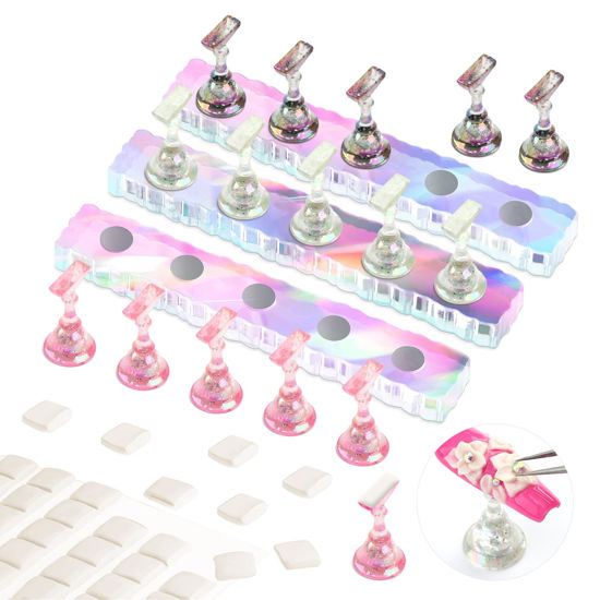 Picture of Saviland Nail Stand for Press ons: 15pcs Strong Magnetic Aurora Nail Holder For Painting Nails With Nail Stand 40 Pcs Reusable Sticky Putty For Nails Practice Acrylic Nail Tools Home Beginner Supplies