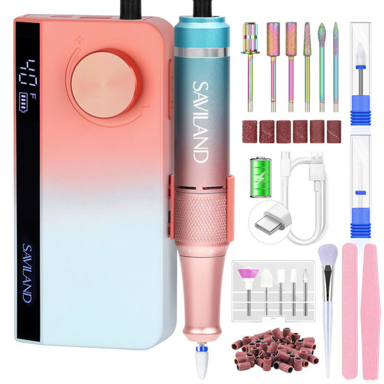 Picture of SAVILAND Electric Nail Drill Professional: 40000RPM Upgrad Nail Drill Kit 2024 Beautiful Gradient Sunset Color Scheme Nail Drill Machine Portable Nail File & Buffers Salon Use Manicure Pedicure