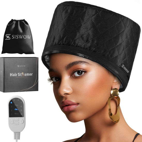 Picture of Hair Steamer for Natural Hair Home Use w/10-level Heats Up Quickly, Heat Cap for Deep Conditioning - Thermal Heat Cap for Black Hair, Great for Deep Conditioner (Black)