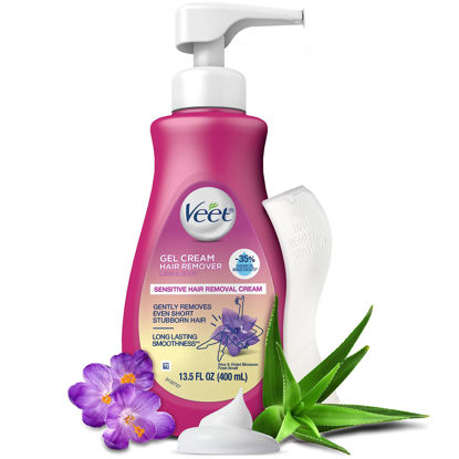 Picture of VEET Sensitive Skin Hair Removal Cream For Women, Painless Bikini Hair Removal Gel, Dermatologically Tested Depilatory Cream For Bikini Line, Legs, Arms, Underarms, 13.5 FL OZ Pump Bottle with Tool