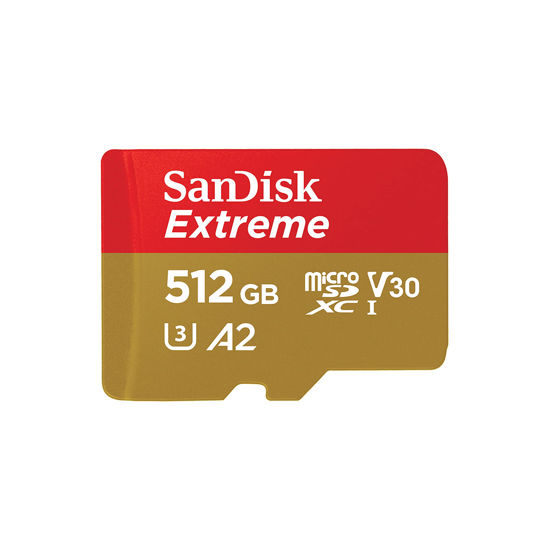 Picture of SanDisk 512GB Extreme microSDXC UHS-I Memory Card with Adapter - Up to 190MB/s, C10, U3, V30, 4K, 5K, A2, Micro SD Card - SDSQXAV-512G-GN6MA