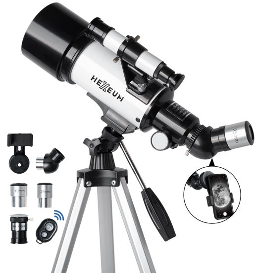 Picture of Telescope for Kids & Adults - 70mm Aperture 500mm AZ Mount Fully Multi-Coated Optics Astronomical refracting Portable Telescopes, with Tripod Phone Adapter, Carrying Bag, Remote Control White