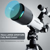 Picture of Telescope for Kids & Adults - 70mm Aperture 500mm AZ Mount Fully Multi-Coated Optics Astronomical refracting Portable Telescopes, with Tripod Phone Adapter, Carrying Bag, Remote Control White