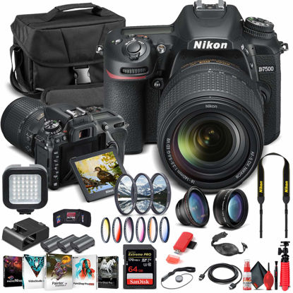 Picture of Nikon D7500 DSLR Camera with 18-140mm Lens (1582) + 64GB Memory Card + Case + Corel Photo Software + 2 x EN-EL 15 Battery + Card Reader + LED Light + Filter Kit + Wide Angle Lens + More (Renewed)