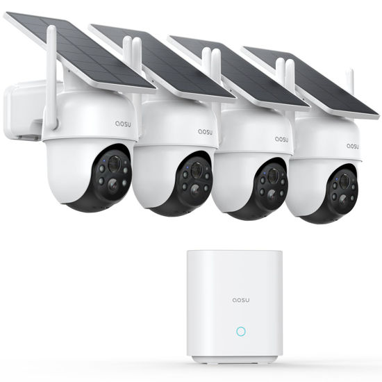 Picture of AOSU Security Cameras Outdoor Wireless, 4 Cam-Kit, No Subscription, Solar-Powered, Home Security Cameras System with 360° Pan & Tilt, Auto Tracking, 2K Color Night Vision, Easy Setup, 5G & 2.4G WiFi