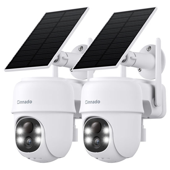 Picture of Cinnado 2K Cameras for Home Security-2.4G WiFi Outdoor Camera Wireless Solar/Battery Powered, 360° Viewing, Human Detection, Color Night Vision, Cloud/SD Storage, Works with Alexa/Google Home(2 Pack)