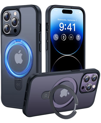 Picture of CASEKOO Designed for iPhone 14 Pro Max Case with Magnetic Invisible Stand [Military Drop Protection] [Compatible with MagSafe] Shockproof Slim Translucent Matte Promax Case 6.7 Inch, Black