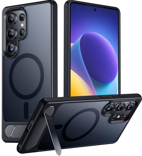 Picture of Temdan Magnetic for Samsung Galaxy S25 Ultra Case, [Innovate Stand][Military Grade Drop Protection][Non Slip][Translucent Matte] Shockproof Phone Case for Galaxy S25 Ultra 6.9" 2025 -Black
