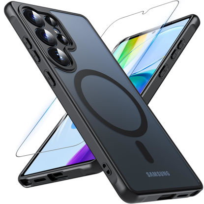 Picture of OWKEY Samsung Galaxy S25 Ultra Case 6.86'', Magnetic S25 Ultra Case for Magsafe with Tempered Glass Screen, [Shockproof Military] Translucent Back Slim Bumper Cover Phone Case Galaxy S25 Ultra, Black
