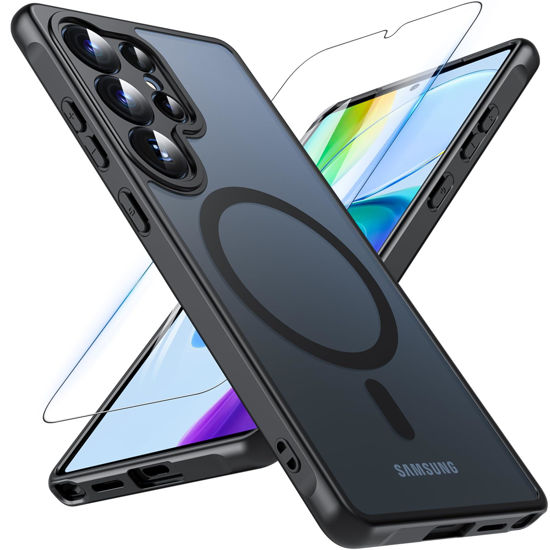 Picture of OWKEY Samsung Galaxy S25 Ultra Case 6.86'', Magnetic S25 Ultra Case for Magsafe with Tempered Glass Screen, [Shockproof Military] Translucent Back Slim Bumper Cover Phone Case Galaxy S25 Ultra, Black