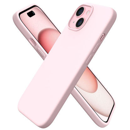Picture of ORNARTO Compatible with iPhone 15 Case 6.1, Slim Liquid Silicone 3 Layers Full Covered Soft Gel Rubber Phone Case, Anti-Scratch Shockproof Protective Cover 6.1 Inch, Chalk Pink